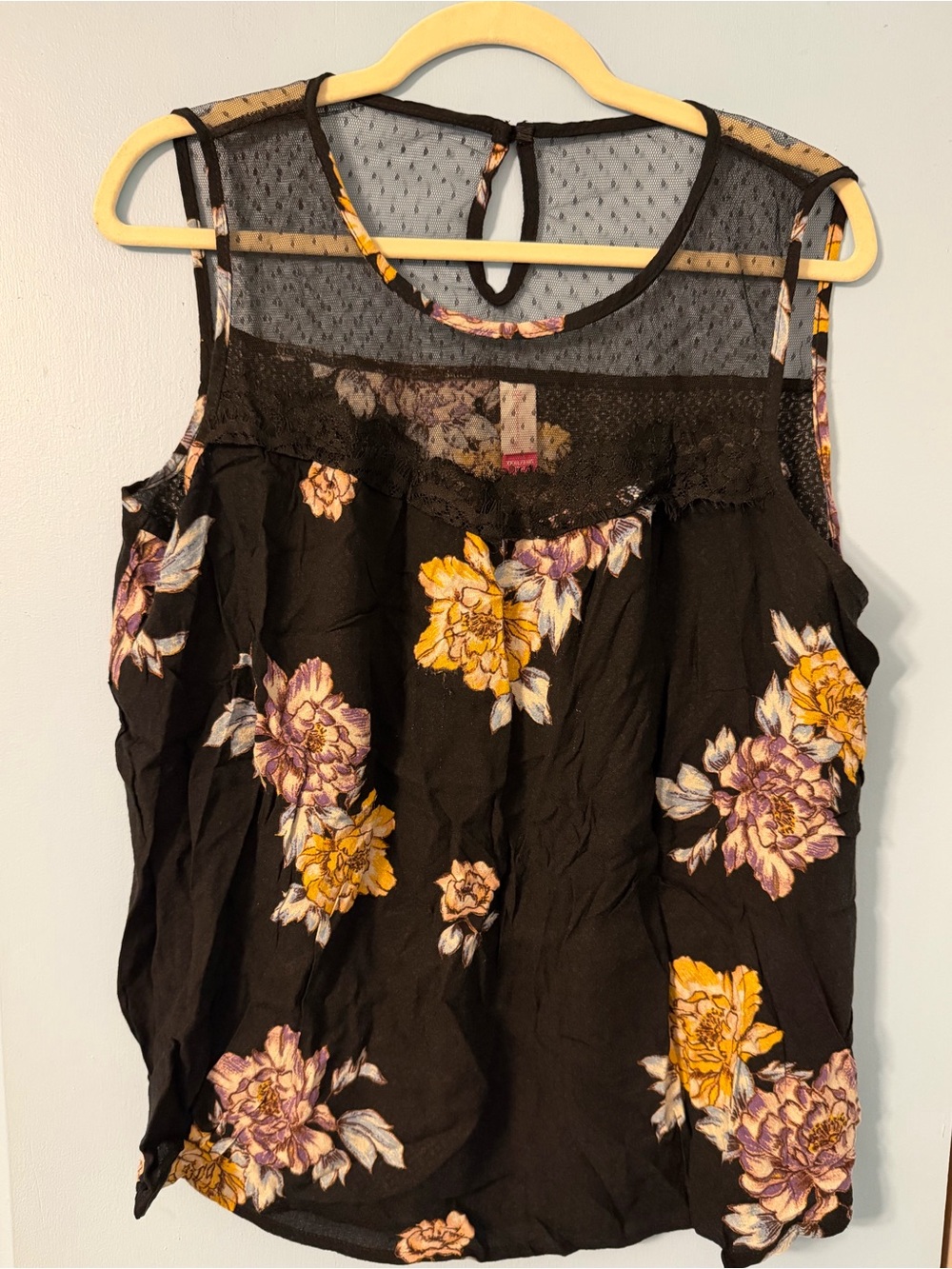 No Boundaries Black Floral Mesh Yoke Camisole